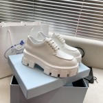 Prada open edged vermilion lacquered leather thick sole casual small leather shoes