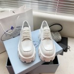 Prada open edged vermilion lacquered leather thick sole casual small leather shoes