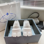 Prada open edged vermilion lacquered leather thick sole casual small leather shoes