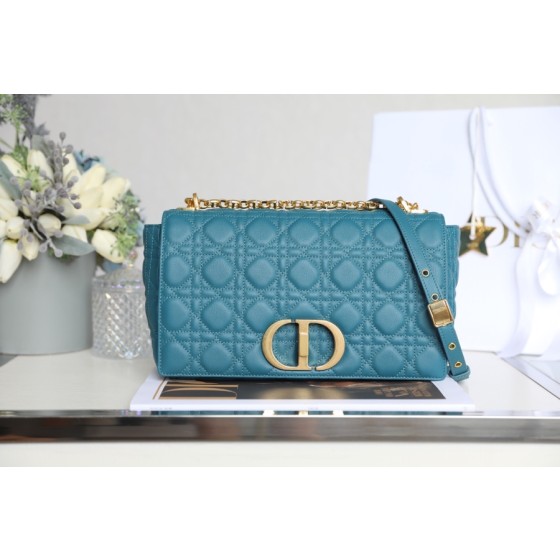 [DlOR CARO] Deep Sea Blue Soft Cow Leather Rattan Lattice