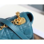 [DlOR CARO] Deep Sea Blue Soft Cow Leather Rattan Lattice