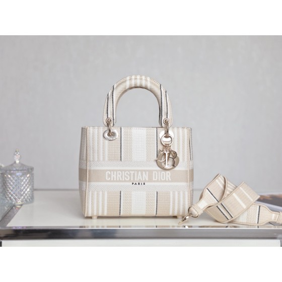 Dior LADY D-LITE five-compartment Daffy embroidery apricot stripes DR-031