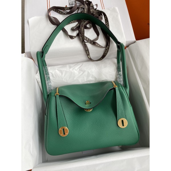 Lindy 26cm imported TC leather peacock green gold buckle waxed thread