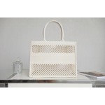DIOR TOTE beige and white mesh fabric embroidery