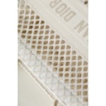 DIOR TOTE beige and white mesh fabric embroidery