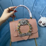MIU MIU 5BA196 Lady Leather Handbag Decorated with Gorgeous Imitation Crystal Jewelry Buckle