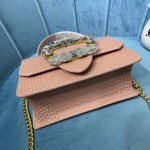 MIU MIU 5BA196 Lady Leather Handbag Decorated with Gorgeous Imitation Crystal Jewelry Buckle