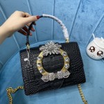 MIU MIU 5BA196 Lady Leather Handbag Decorated with Gorgeous Imitation Crystal Jewelry Buckle