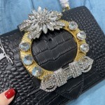 MIU MIU 5BA196 Lady Leather Handbag Decorated with Gorgeous Imitation Crystal Jewelry Buckle