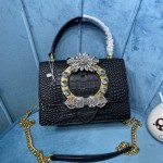 MIU MIU 5BA196 Lady Leather Handbag Decorated with Gorgeous Imitation Crystal Jewelry Buckle