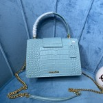 MIU MIU 5BA196 Lady Leather Handbag Decorated with Gorgeous Imitation Crystal Jewelry Buckle