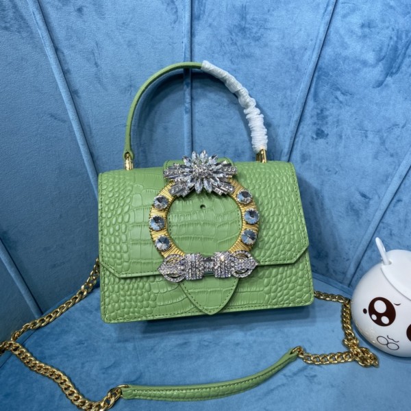 MIU MIU 5BA196 Lady Leather Handbag Decorated with Gorgeous Imitation Crystal Jewelry Buckle