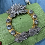 MIU MIU 5BA196 Lady Leather Handbag Decorated with Gorgeous Imitation Crystal Jewelry Buckle
