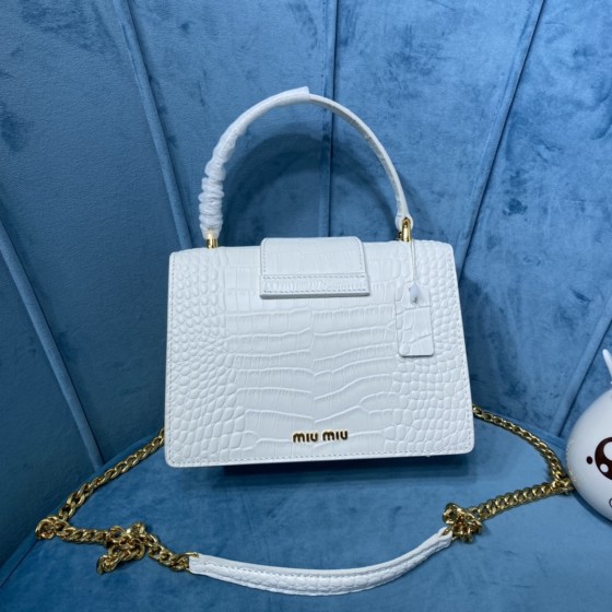 MIU MIU 5BA196 Lady Leather Handbag Decorated with Gorgeous Imitation Crystal Jewelry Buckle