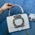 MIU MIU 5BA196 Lady Leather Handbag Decorated with Gorgeous Imitation Crystal Jewelry Buckle
