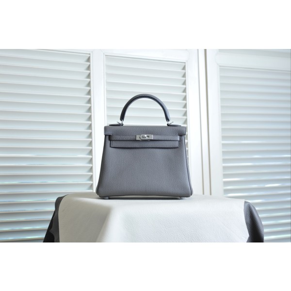 Kelly25 Pewter Gray Silver Buckle TOGO Leather