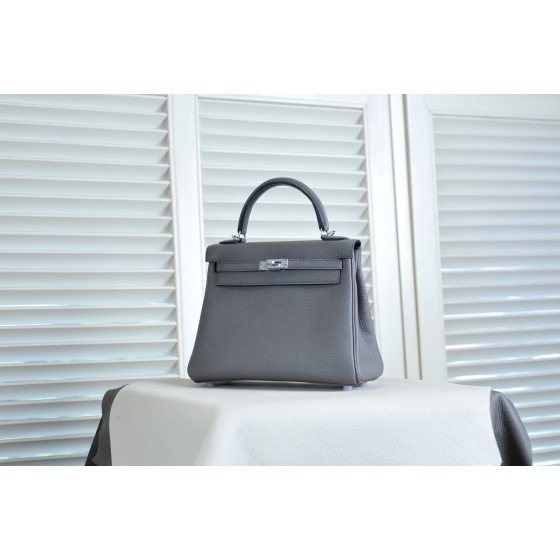 Kelly25 Pewter Gray Silver Buckle TOGO Leather