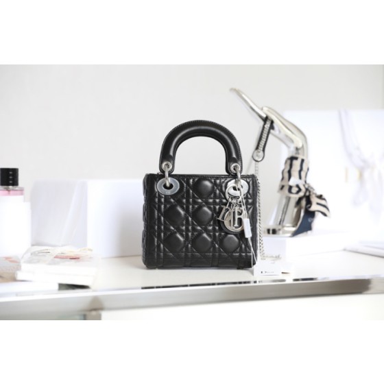 Lady Dior black vine check patent leather cow leather mini bag