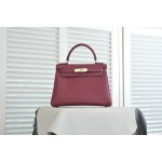 Kelly28 garnet red togo leather gold buckle