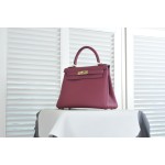 Kelly28 garnet red togo leather gold buckle