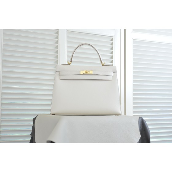 Kelly 25 milkshake white ep leather gold buckle