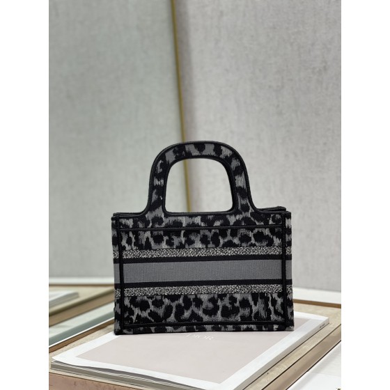 Dior Book Tote Grey Leopard Mini