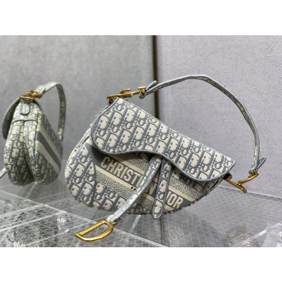 Dior Grey Letter Embroidery Saddle Bag 3351