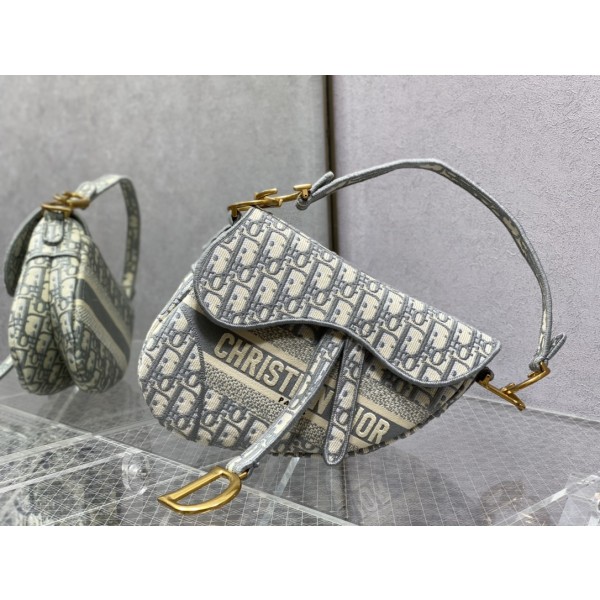 Dior Grey Letter Embroidery Saddle Bag 3351