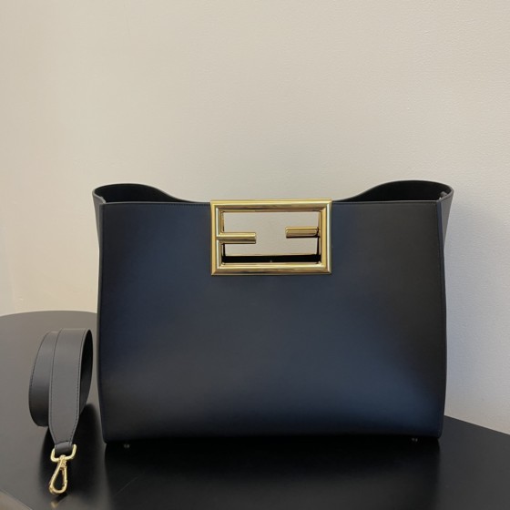 FENDI Large Black Way New Double F Buckle Bag