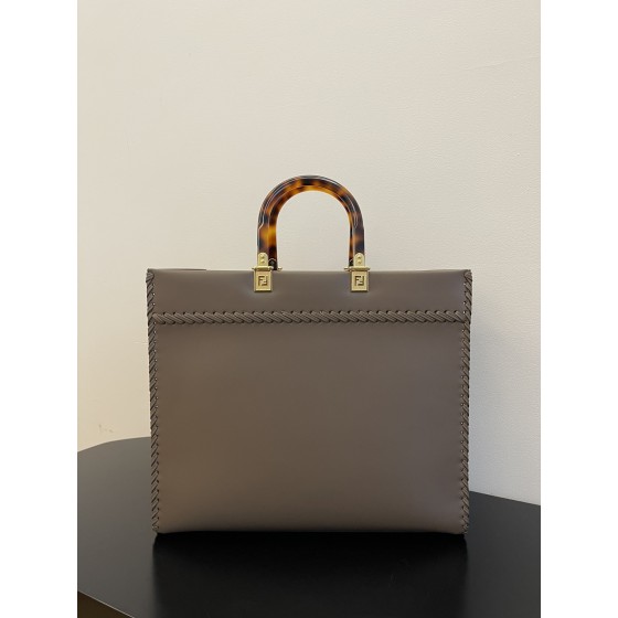 FENDI medium side leather woven tote bag "Sunshine Tote"