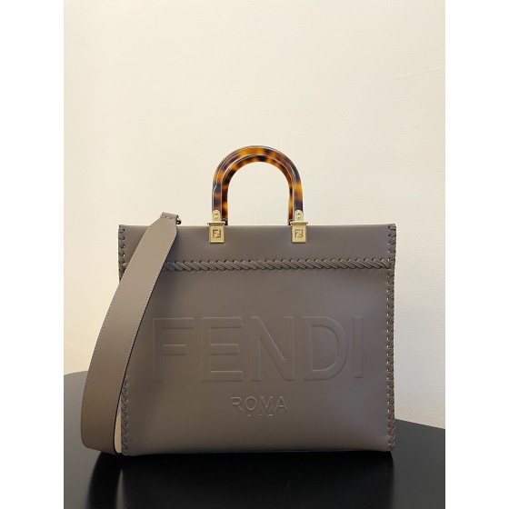 FENDI medium side leather woven tote bag "Sunshine Tote"