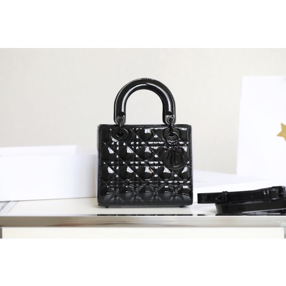 LADY four compartments black glossy patent leather rattan check ▪️DR-091