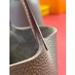 picotin18cm elephant gray and golden brown tc and swift leather gold buckle