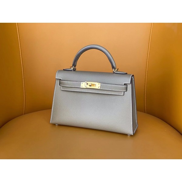 Mini Kelly 2nd generation elephant gray epsom leather