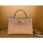 Mini Kelly 2nd generation gold brown gold buckle epsom leather