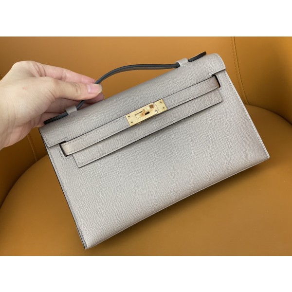 mini Kelly Asphalt Grey Epsom Gold Buckle