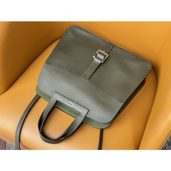 Halzan31 horseshoe bag original TC leather jungle green silver buckle