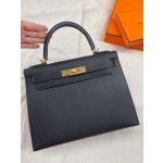 Kelly28 black epsom leather gold buckle