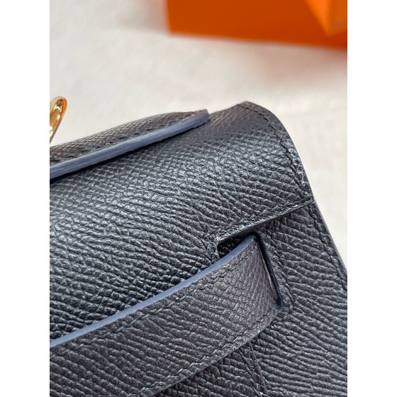 Kelly28 black epsom leather gold buckle