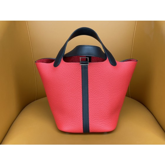 picotin18 tomato red tc with black swift leather silver buckle