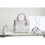 DIOR LADY-D-LITE five compartment daffy bag embroidered tiger gray