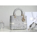 DIOR LADY-D-LITE five compartment daffy bag embroidered tiger gray