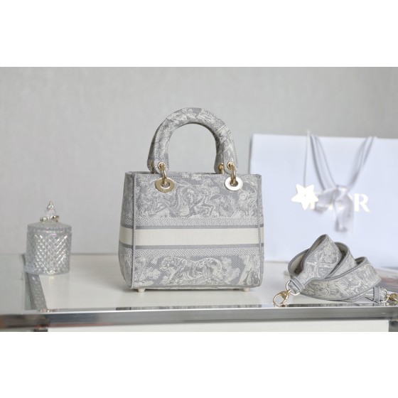 DIOR LADY-D-LITE five compartment daffy bag embroidered tiger gray