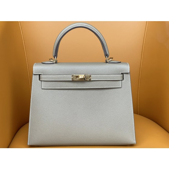 Kelly25 elephant gray epsom leather gold buckle
