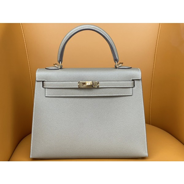 Kelly25 elephant gray epsom leather gold buckle