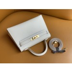 Mini Kelly second generation milkshake white gold buckle epsom leather