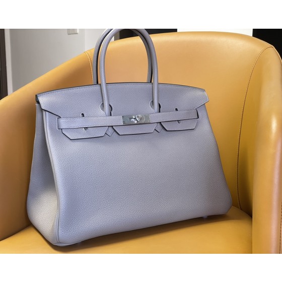 Birkin35 asphalt gray interior with denim blue togo leather silver buckle
