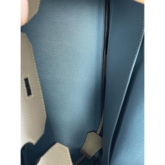 Birkin35 asphalt gray interior with denim blue togo leather silver buckle