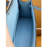 mini Kelly second generation haze blue epsom leather silver buckle