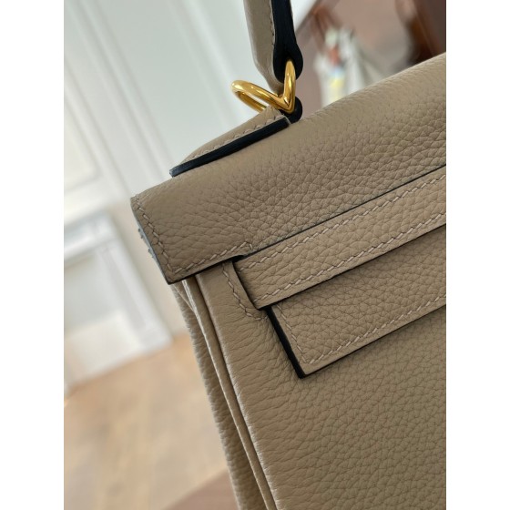 Kelly25 trench coat gray togo leather gold buckle